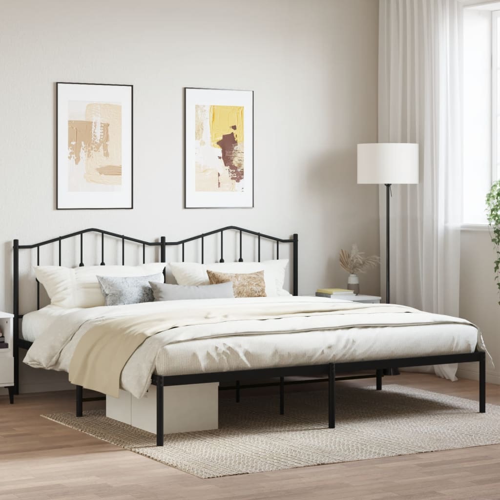 Metal Bed Frame with Headboard Black 193x203 cm - All Things Good