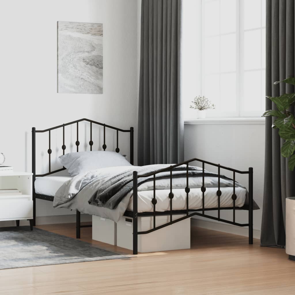 Metal Bed Frame with Headboard and FootboardÂ Black 100x190 cm - Tyrell & Tyrell