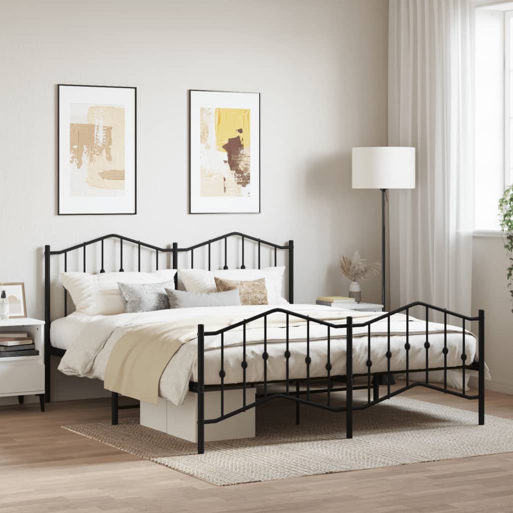Metal Bed Frame with Headboard and FootboardÂ Black 183x213 cm - Discount Dealers