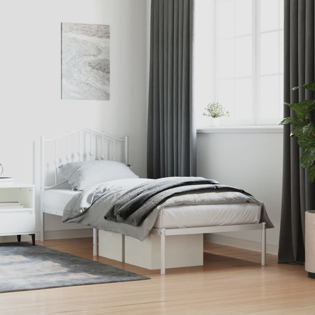 Metal Bed Frame with Headboard White 90x190 cm Single - Millennium Furniture