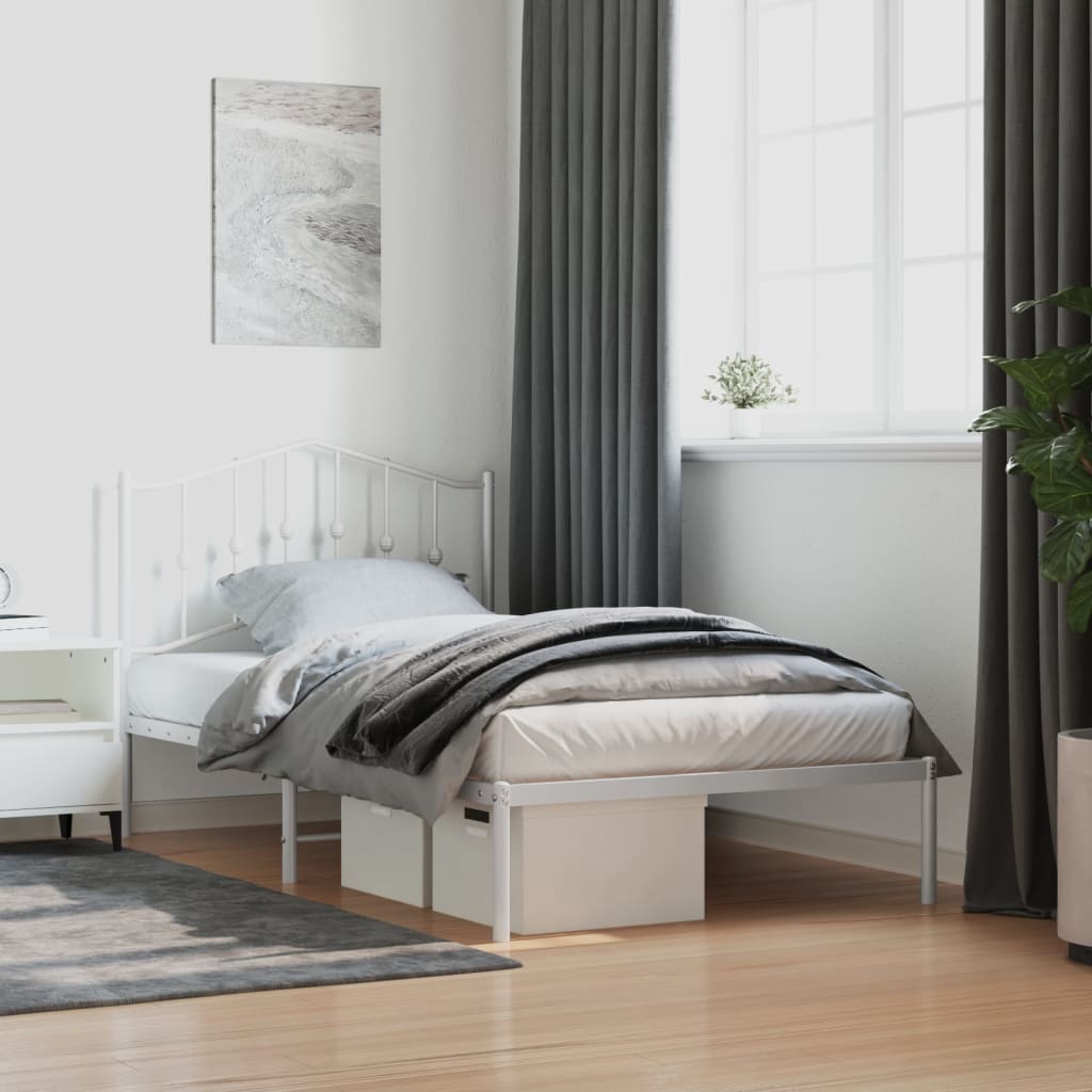 Metal Bed Frame with Headboard White 100x190 cm - Direct Imports