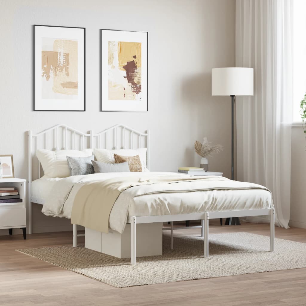 Metal Bed Frame with Headboard White 120x200 cm - Brittle & Co