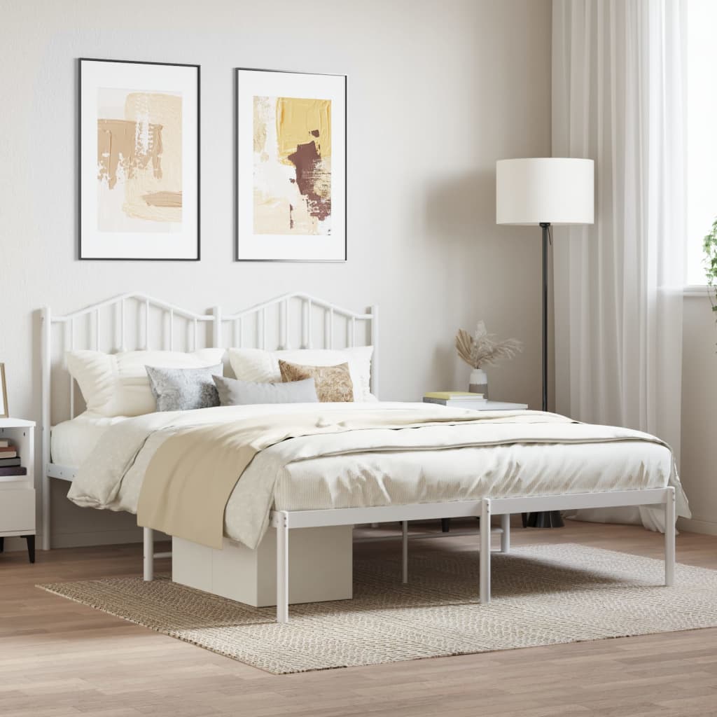 Metal Bed Frame with Headboard White 135x190 cm Double - Merlin Deals