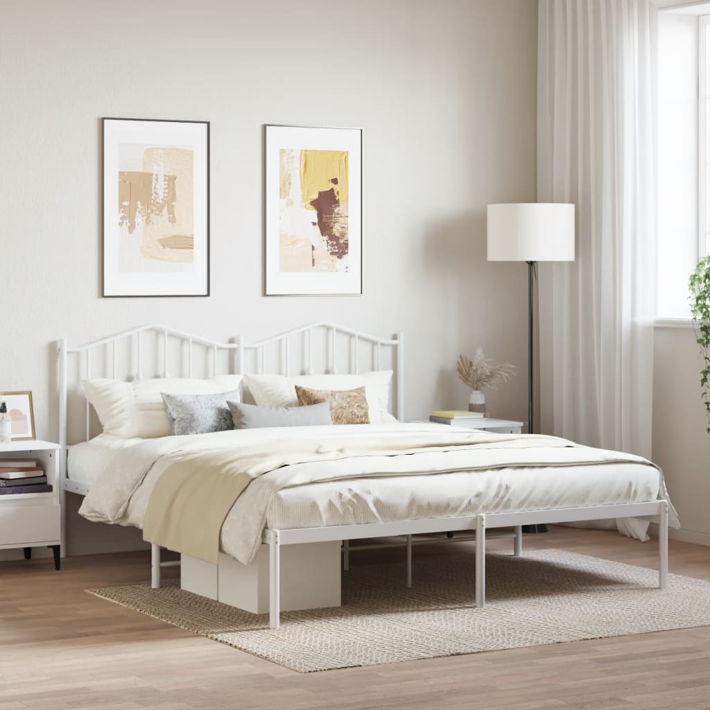 Metal Bed Frame with Headboard White 160x200 cm - Brittle & Co