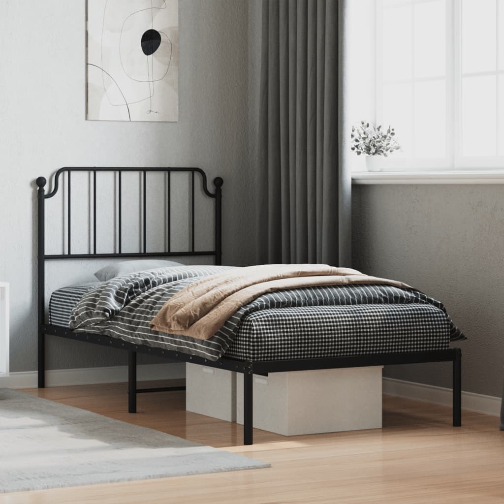 Metal Bed Frame with Headboard Black 90x200 cm - Sid & Sam