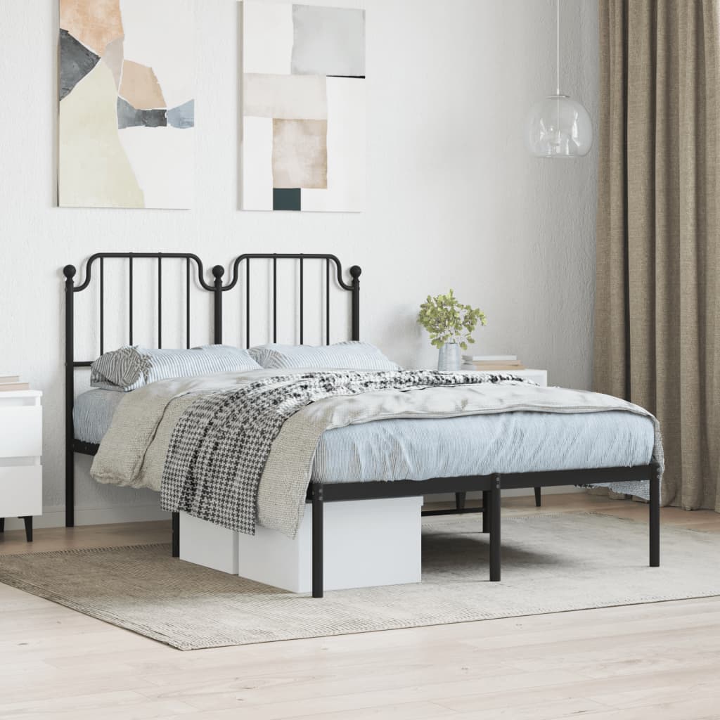 Metal Bed Frame with Headboard Black 120x190 cm Small Double - Casper Homes