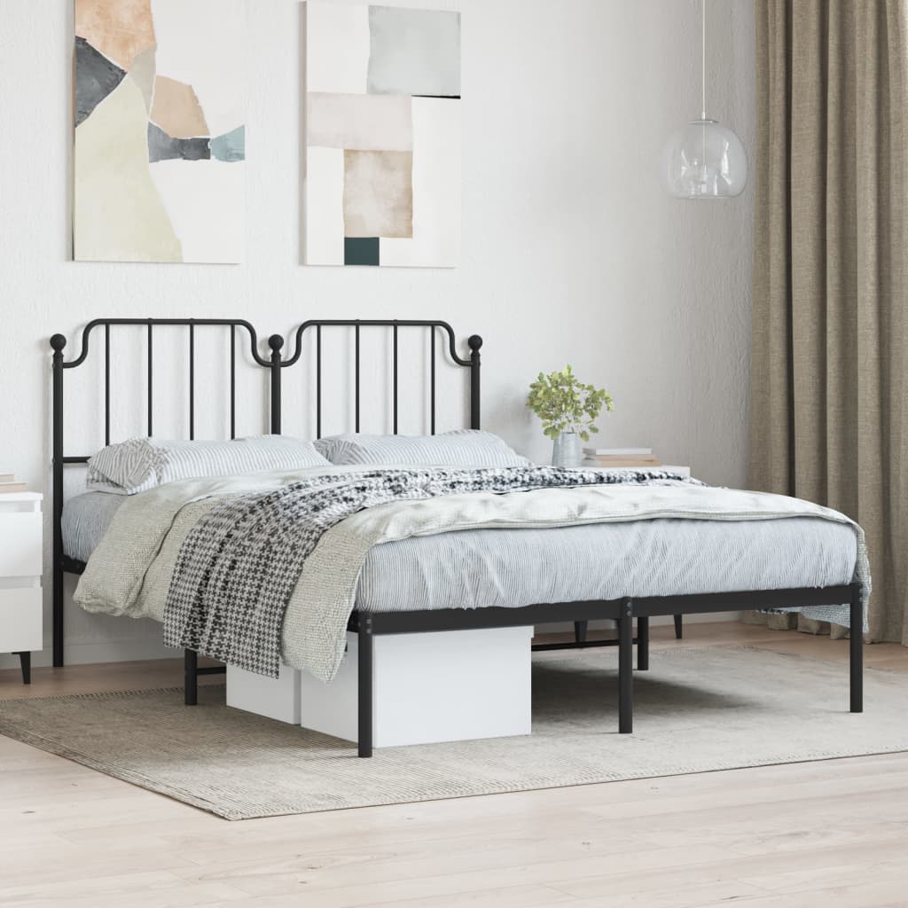 Metal Bed Frame with Headboard Black 135x190 cm Double - Discount Dealers