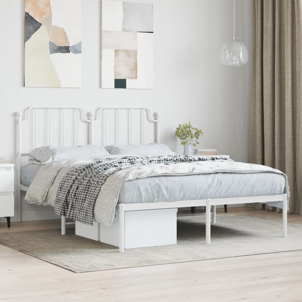 Metal Bed Frame with Headboard White 135x190 cm Double - Millennium Furniture