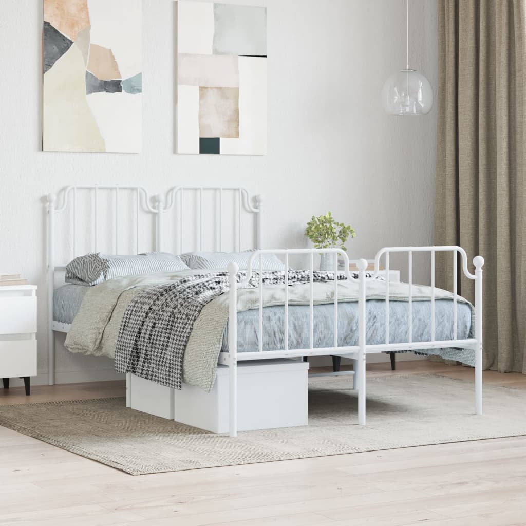 Metal Bed Frame with Headboard and FootboardÂ White 120x200 cm - Brittle & Co