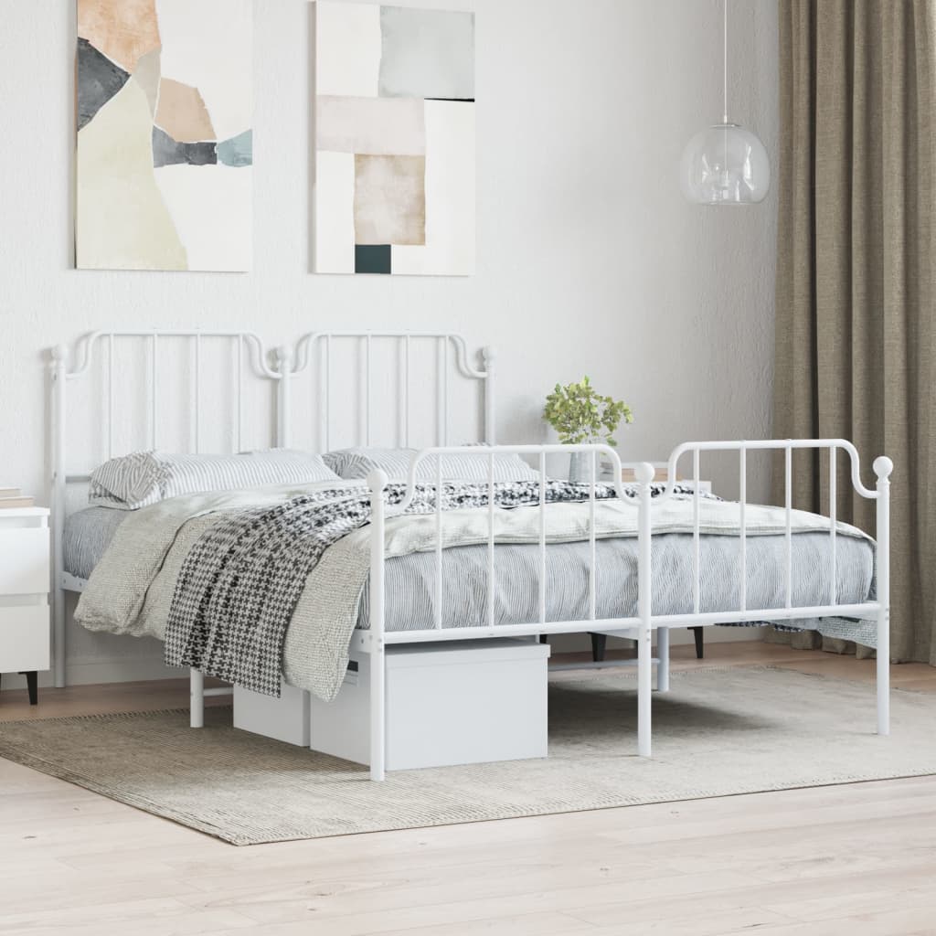 Metal Bed Frame with Headboard and FootboardÂ White 135x190 cm Double - Merkel Designers