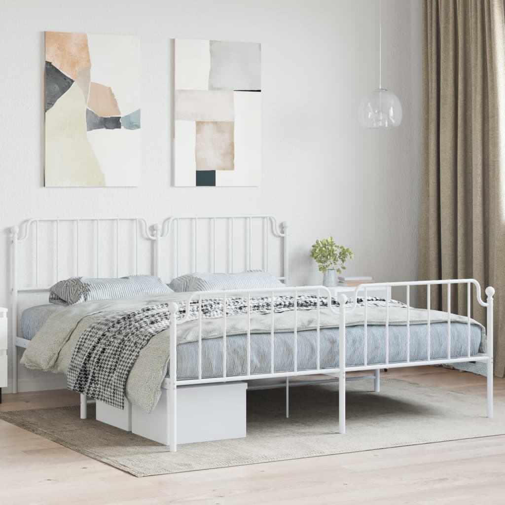 Metal Bed Frame with Headboard and FootboardÂ White 183x213 cm - Brittle & Co