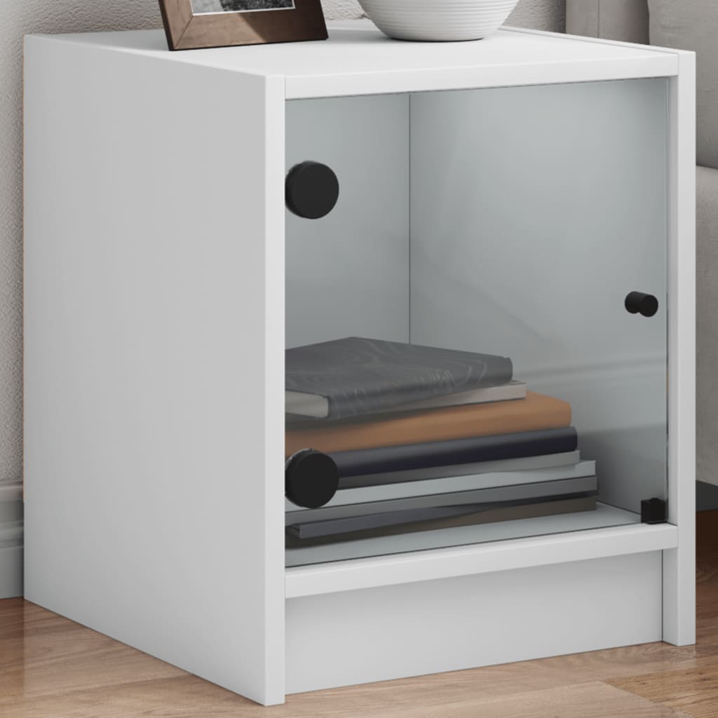 Bedside Cabinets with Glass Doors 2 pcs White 35x37x42 cm - Design Hut