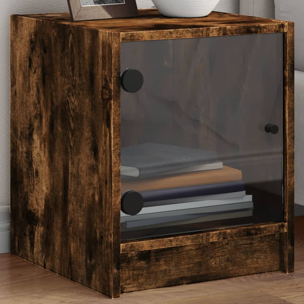 Bedside Cabinet with Glass Door Smoked Oak 35x37x42 cm - Design Hut