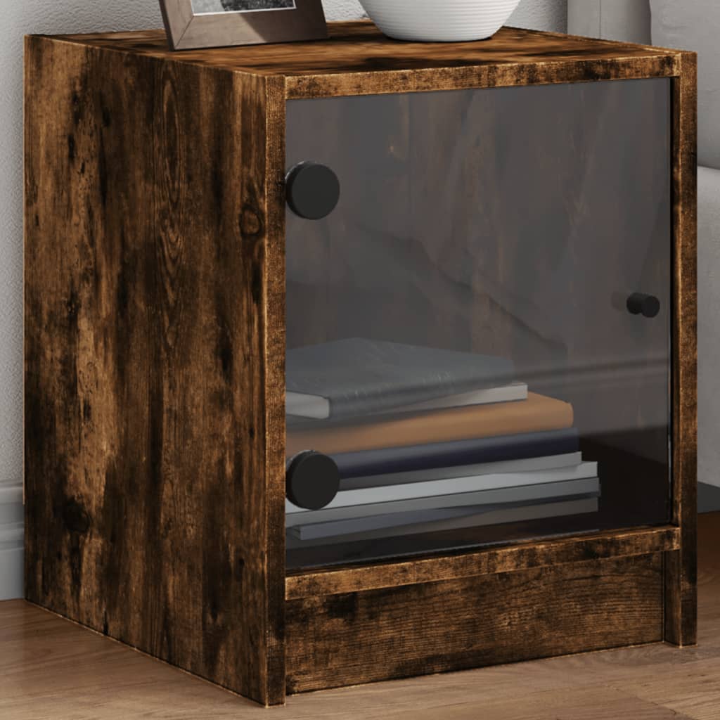Bedside Table - LINDEN 2 Piece Nightstand Smoked Oak 35cm - Casper Homes
