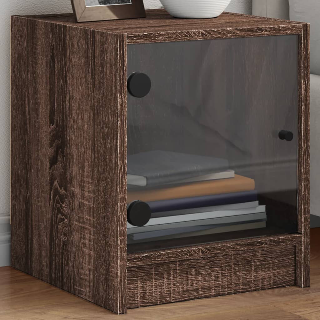 Bedside Table - LUCERA Nightstand Brown Oak 35cm - Brittle & Co