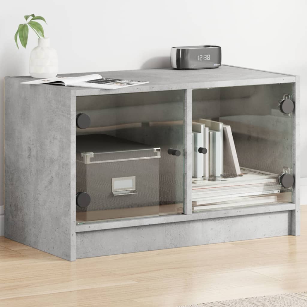 TV Cabinet with Glass Doors Concrete Grey 68x37x42 cm - The Home Maker