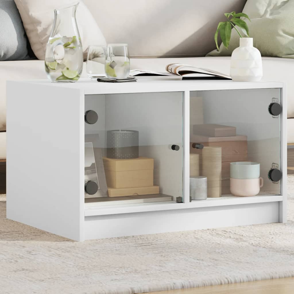 Coffee Table with Glass Doors White 68x50x42 cm - All Things Good