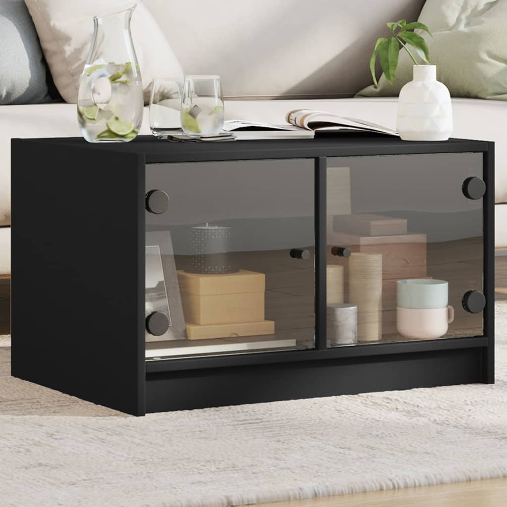 Coffee Table with Glass Doors Black 68x50x42 cm - Casper Homes