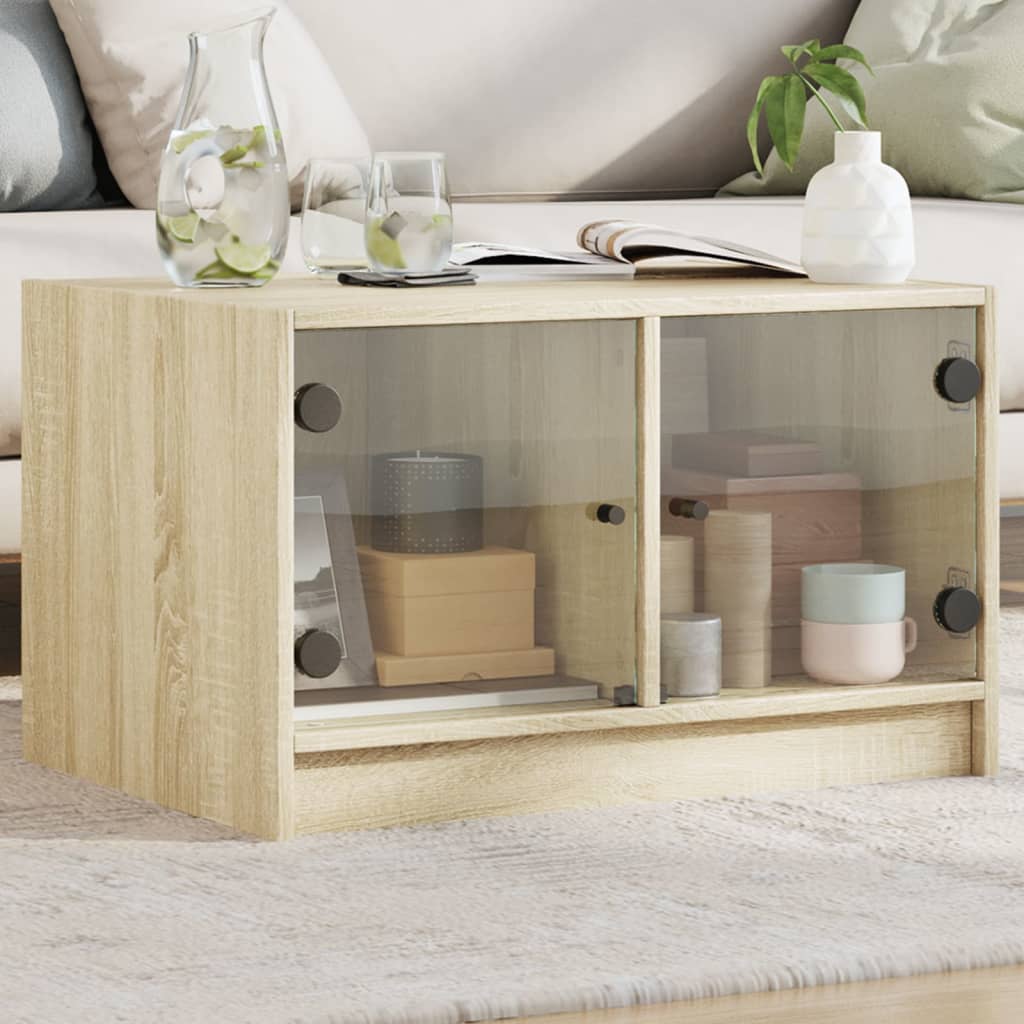 Coffee Table with Glass Doors Sonoma Oak 68x50x42 cm - All Things Good