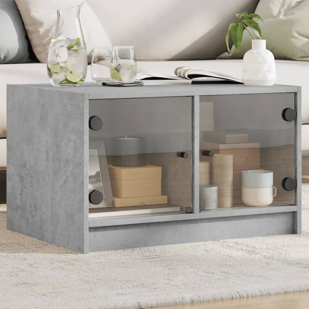 Coffee Table with Glass Doors Concrete Grey 68x50x42 cm - Casper Homes
