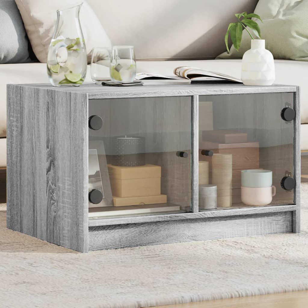 Coffee Table with Glass Doors Grey Sonoma 68x50x42 cm - Brittle & Co