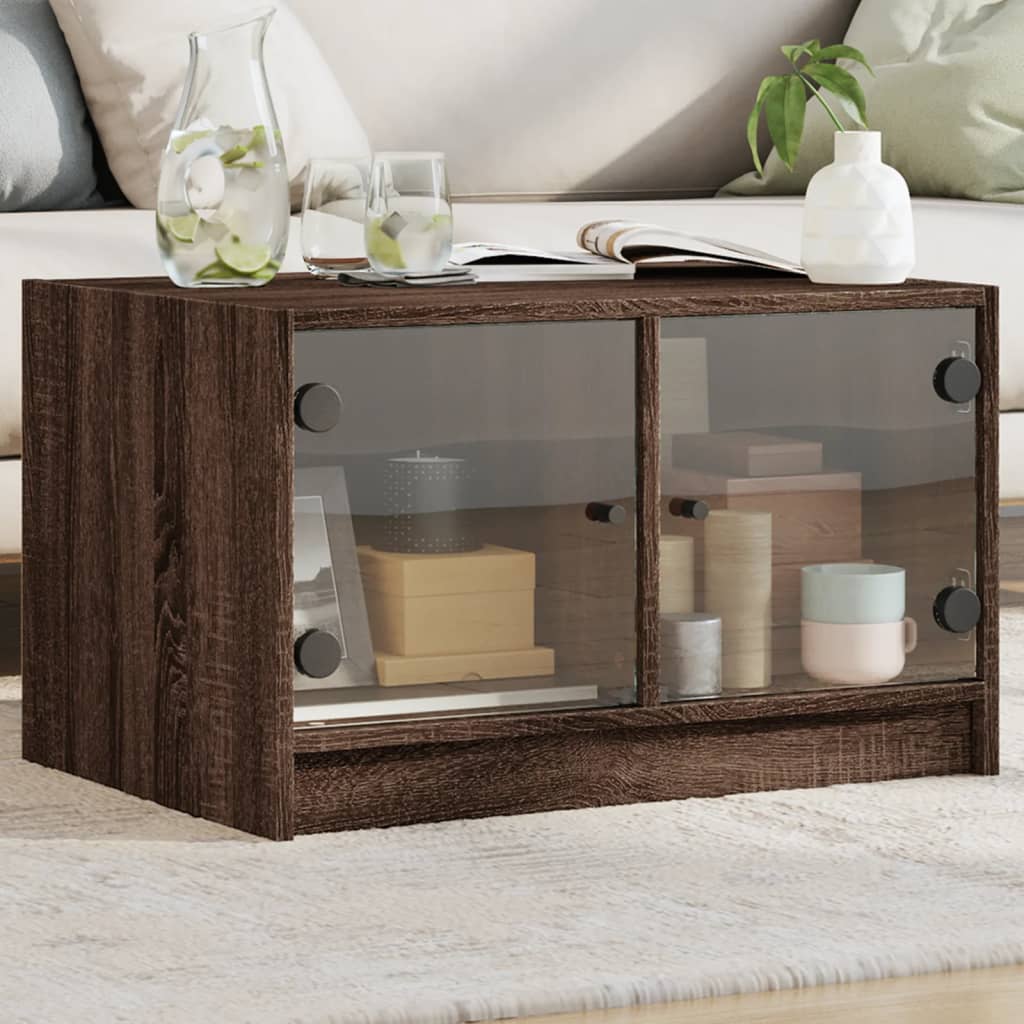 Coffee Table with Glass Doors Brown Oak 68x50x42 cm - Direct Imports
