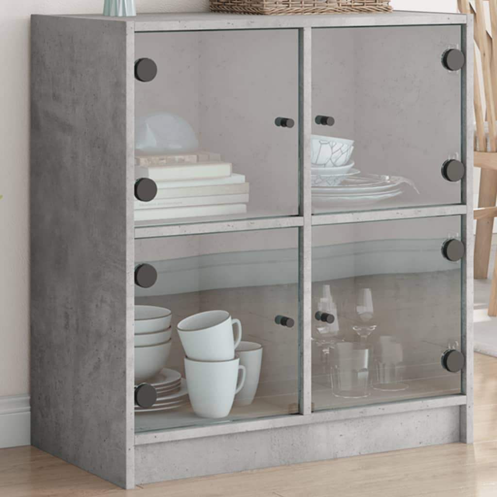 Side Cabinet with Glass Doors Concrete Grey 68x37x75.5 cm - Brittle & Co