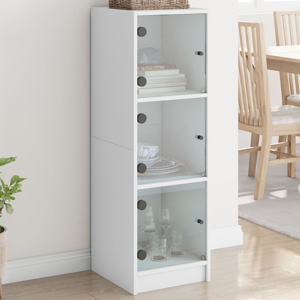 Highboard with Glass Doors White 35x37x109 cm - Direct Imports