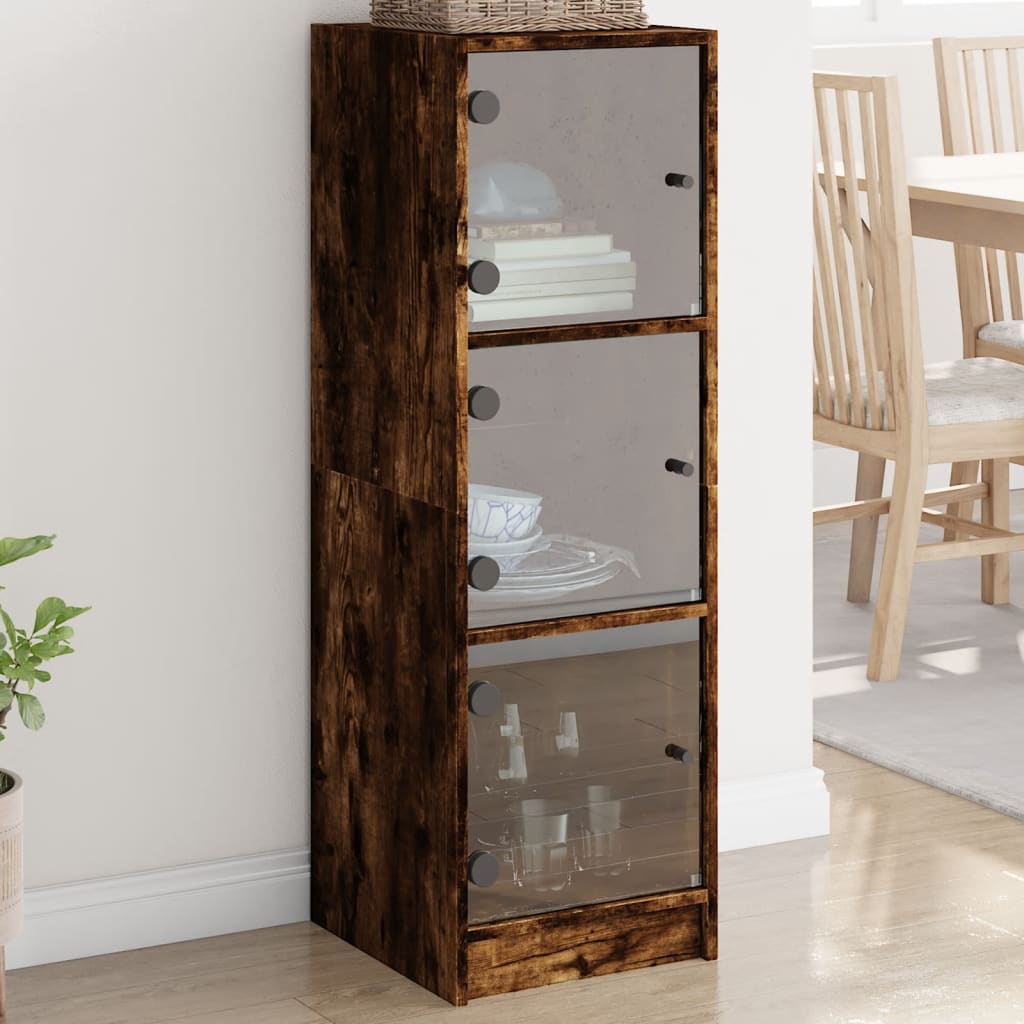 Highboard with Glass Doors Smoked Oak 35x37x109 cm - Millennium Furniture