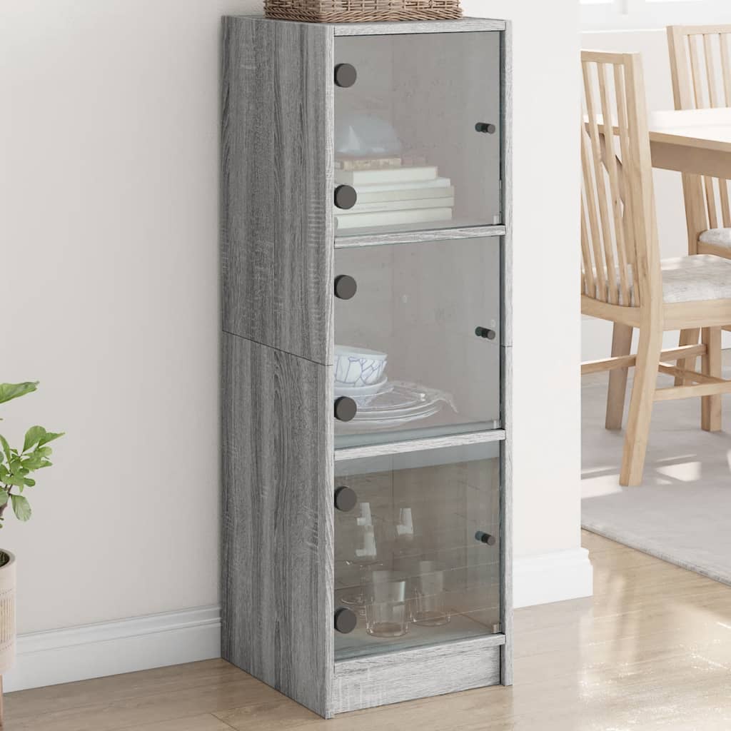 Highboard with Glass Doors Grey Sonoma 35x37x109 cm - Casper Homes