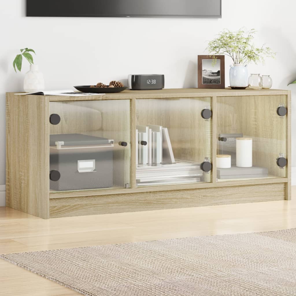 TV Cabinet with Glass Doors Sonoma Oak 102x37x42 cm - Direct Imports