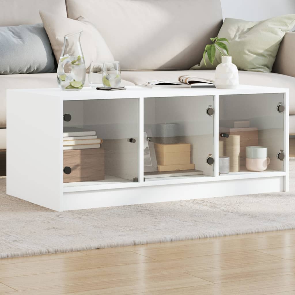 Coffee Table with Glass Doors White 102x50x42 cm - Brittle & Co