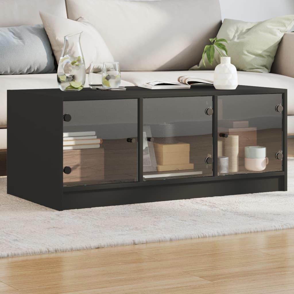 Coffee Table with Glass Doors Black 102x50x42 cm - Casper Homes