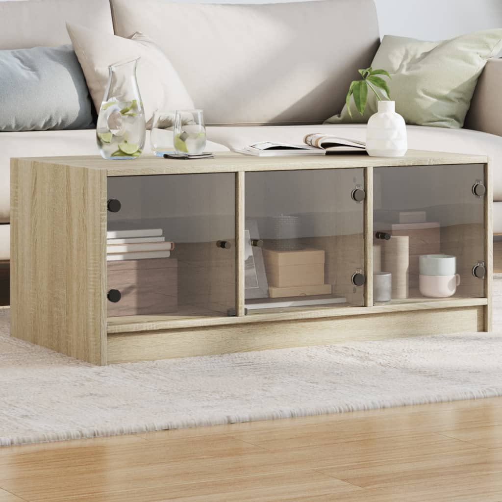 Coffee Table with Glass Doors Sonoma Oak 102x50x42 cm - Direct Imports
