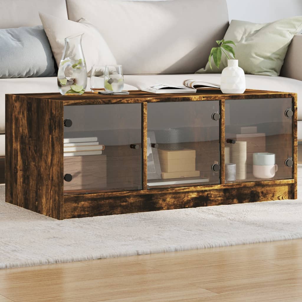 Coffee Table with Glass Doors Smoked Oak 102x50x42 cm - Direct Imports