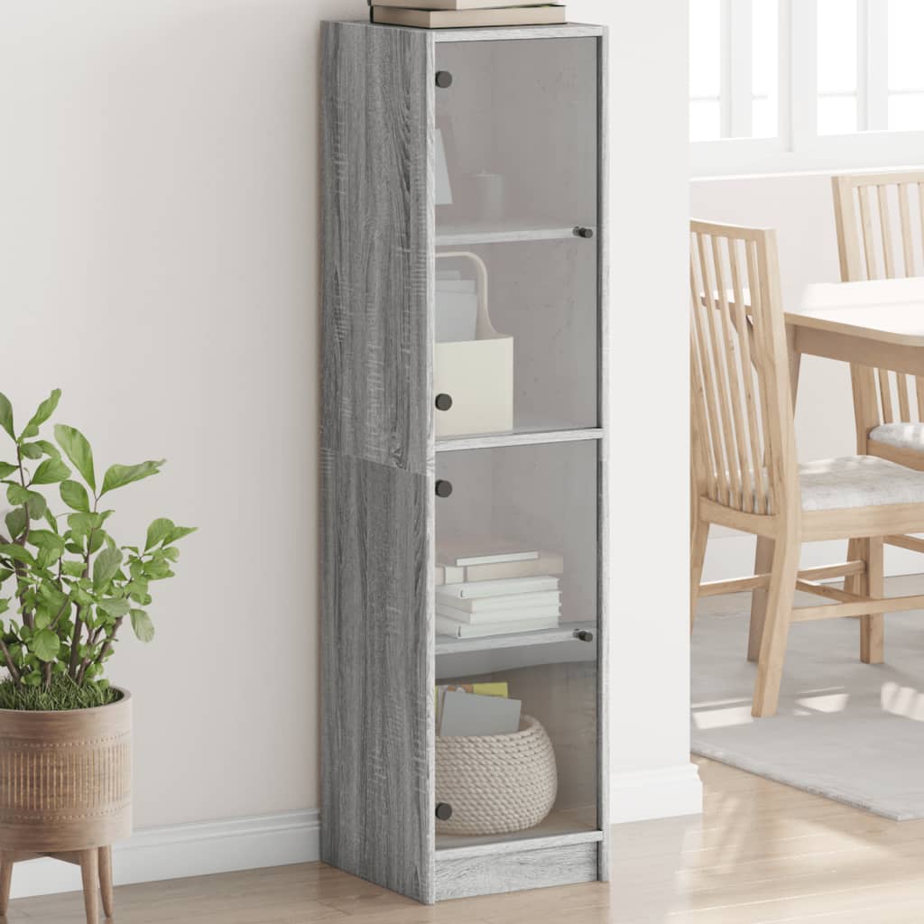 Highboard with Glass Doors Grey Sonoma 35x37x142 cm - Brittle & Co