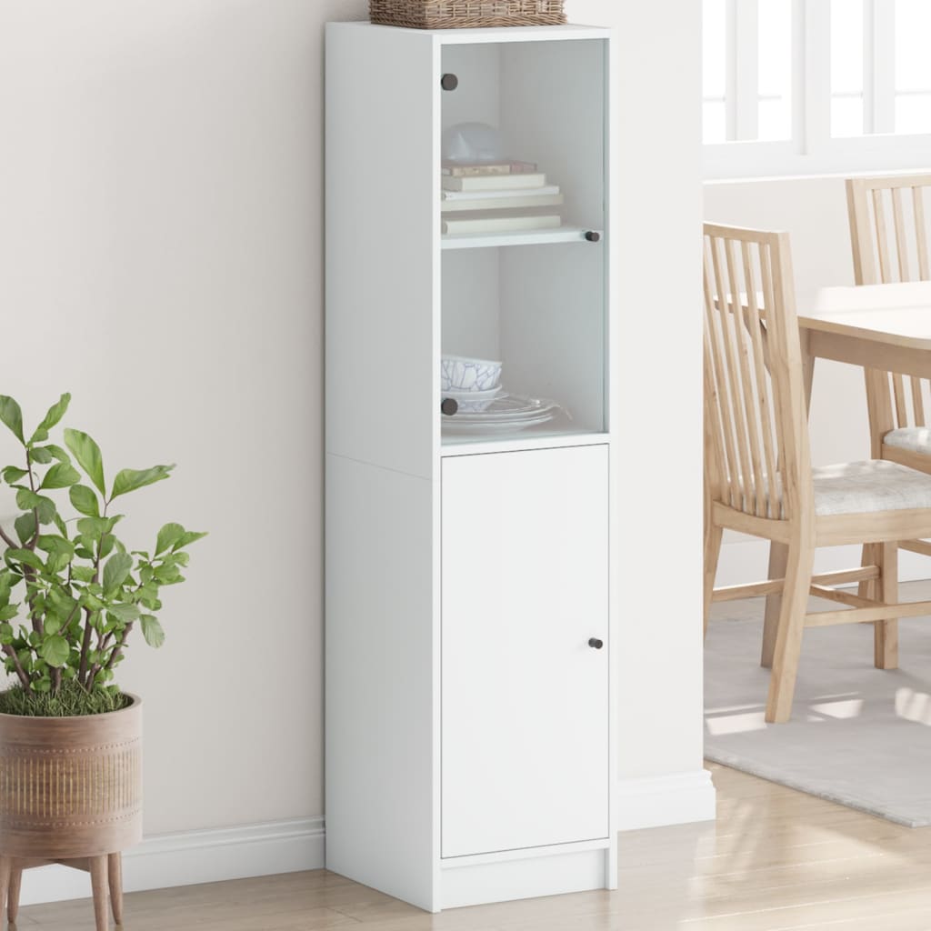 Highboard with Glass Door White 35x37x142 cm - Direct Imports