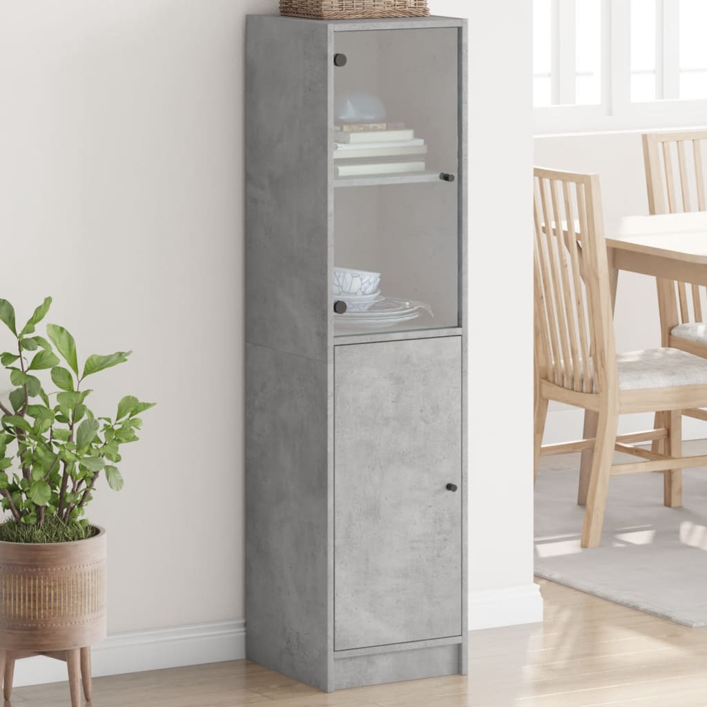 Highboard with Glass Door Concrete Grey 35x37x142 cm - Merlin Deals