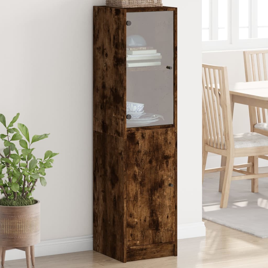 Highboard with Glass Door Smoked Oak 35x37x142 cm - Brittle & Co