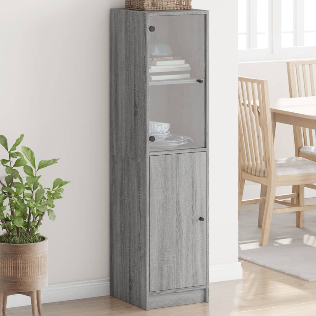 Highboard with Glass Door Grey Sonoma 35x37x142 cm - Merlin Deals