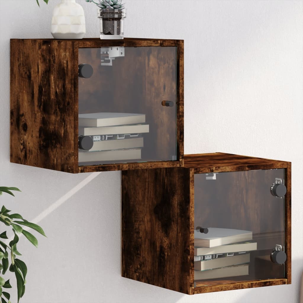 Bedside Table - MAPLE 2 Piece Nightstand Smoked Oak 35cm - Merkel Designers