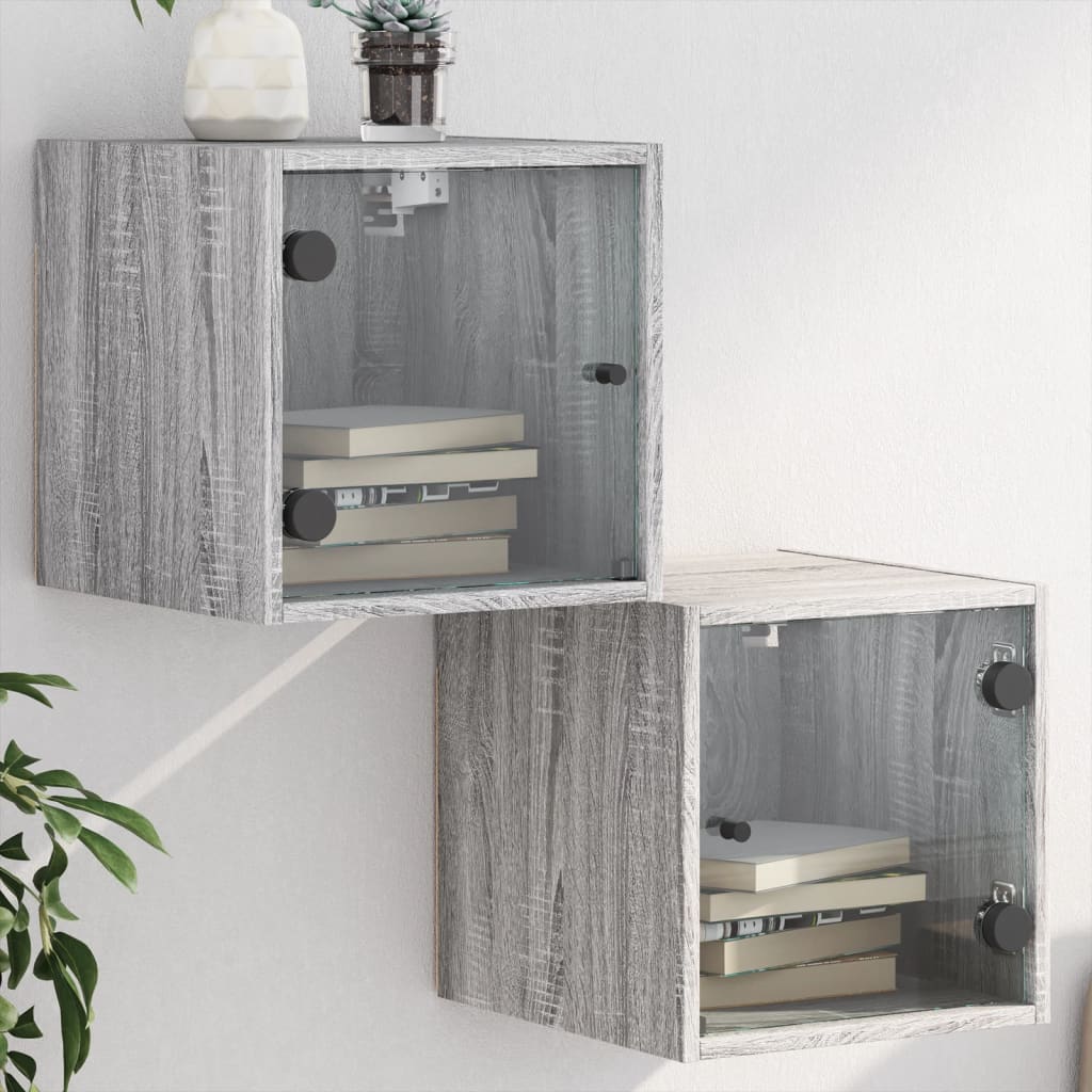 Bedside Table - MAPLE 2 Piece Nightstand Grey Sonoma 35cm - Merlin Deals