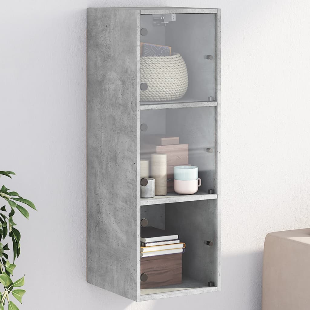Wall Cabinet with Glass Doors Concrete Grey 35x37x100 cm - Merkel Designers