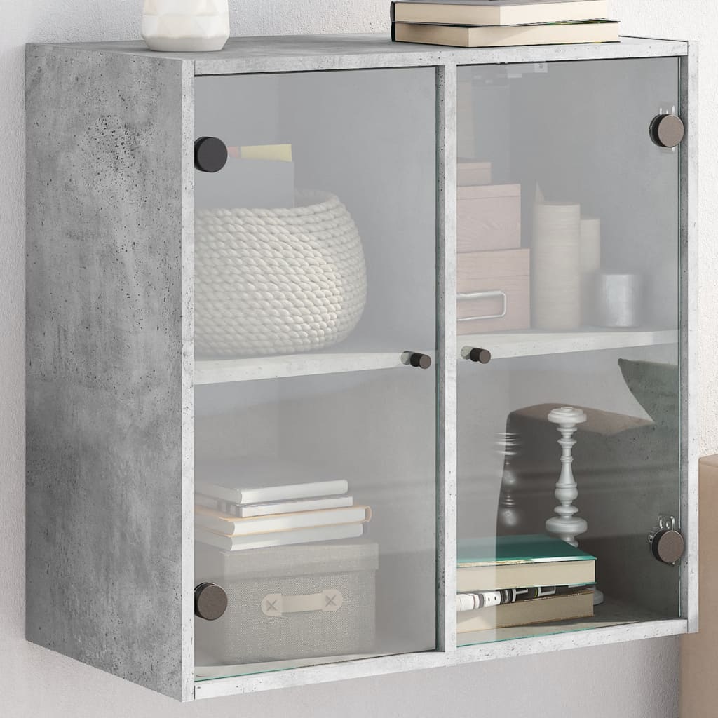 Wall Cabinet with Glass Doors Concrete Grey 68x37x68.5 cm - Brittle & Co