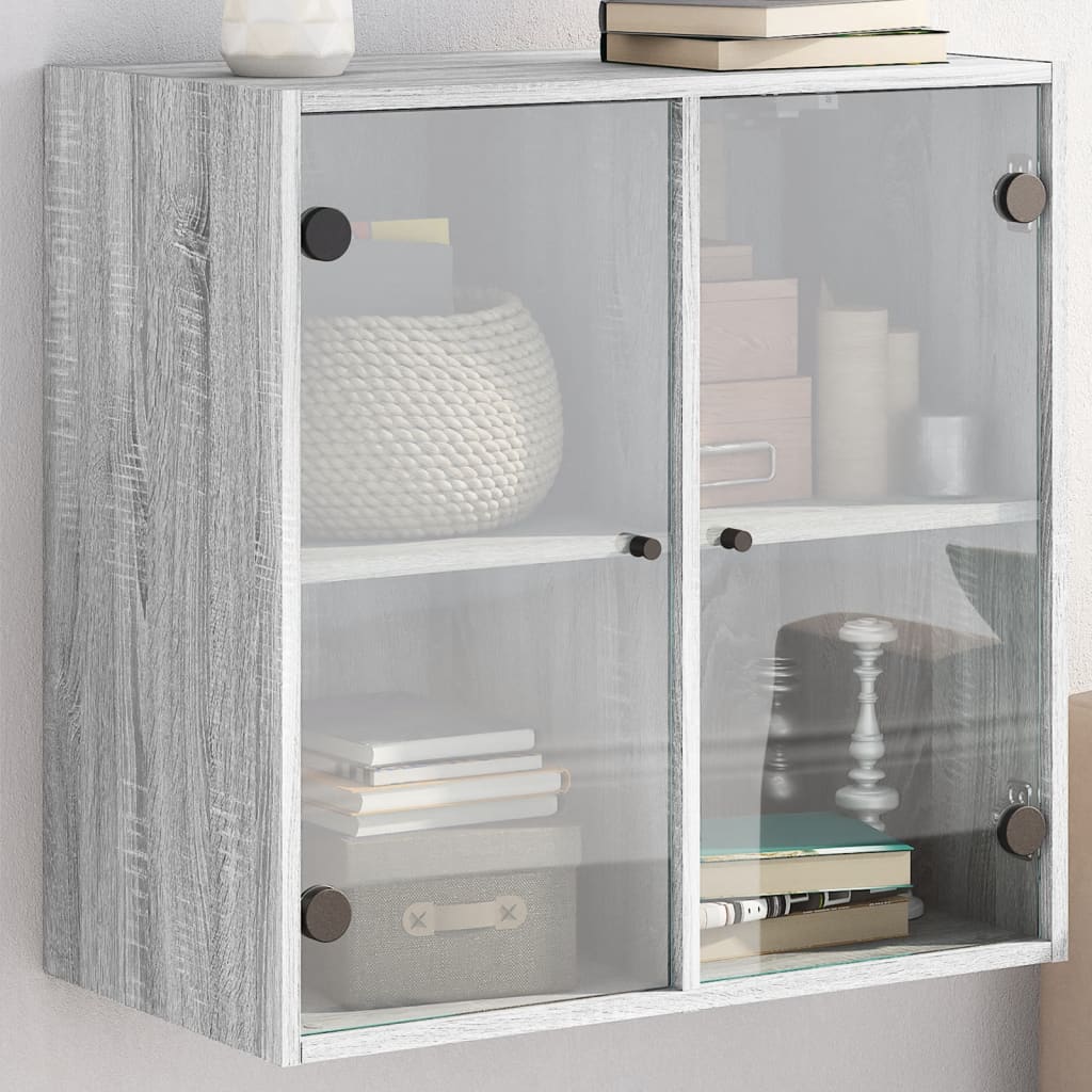 Wall Cabinet with Glass Doors Grey Sonoma 68x37x68.5 cm - All Things Good