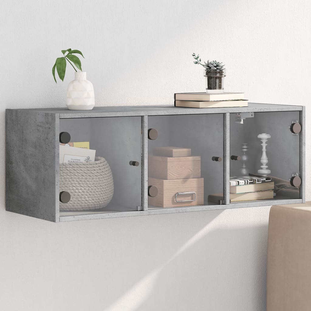 Wall Cabinet with Glass Doors Concrete Grey 102x37x35 cm - Millennium Furniture