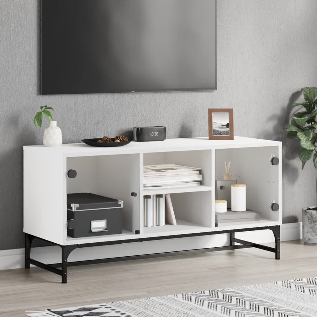 TV Cabinet with Glass Doors White 102x37x50 cm - Casper Homes