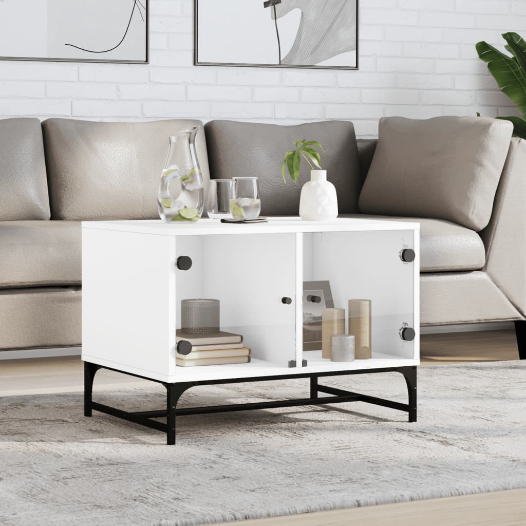 Coffee Table with Glass Doors White 68.5x50x50 cm - Casper Homes