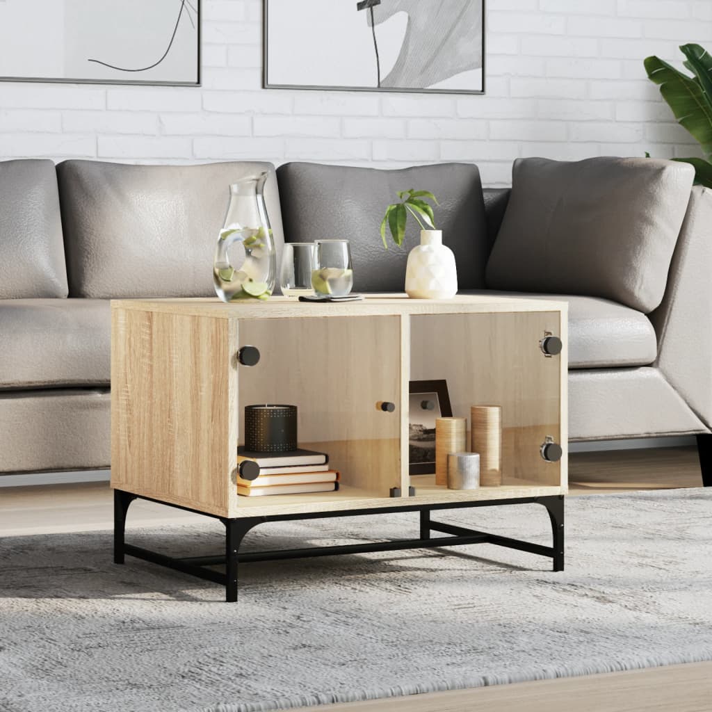 Coffee Table with Glass Doors Sonoma Oak 68.5x50x50 cm - Merlin Deals