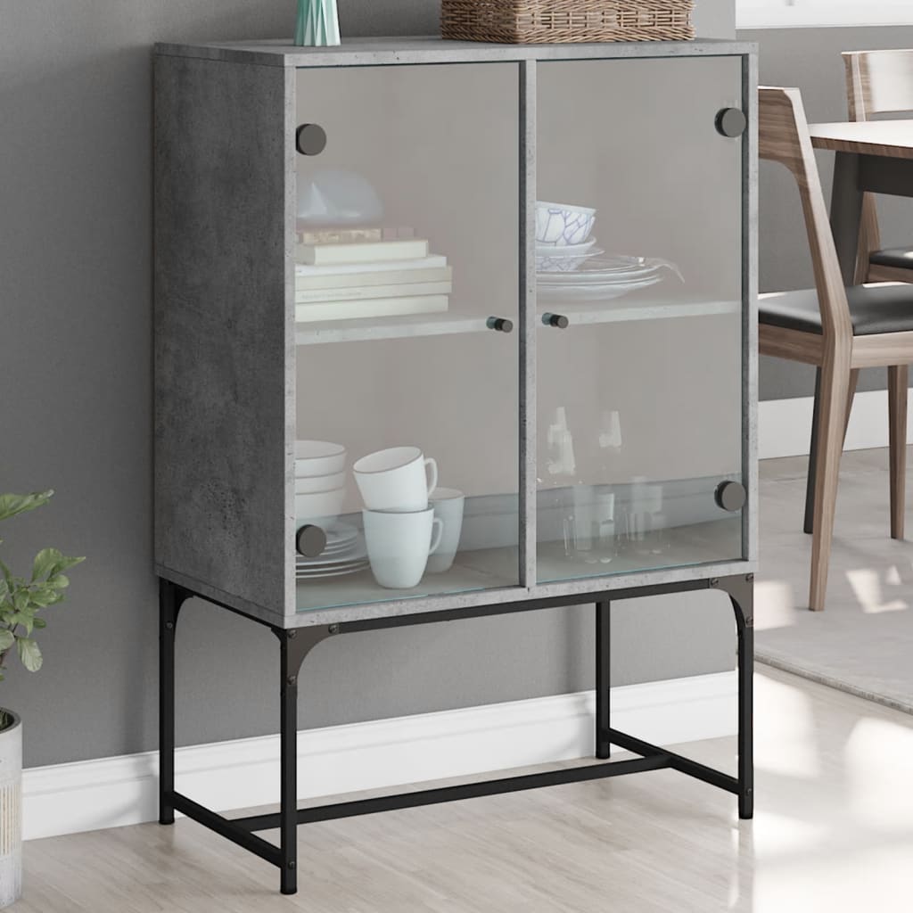 Side Cabinet with Glass Doors Concrete Grey 69x37x100 cm - Brittle & Co